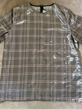 Marni Metallic Plaid Silk Blend Top 44 | Silver Short Sleeve Statement Blouse